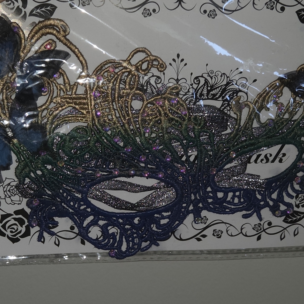 Blue/Teal/Gold Masquerade Mask w Butterflies